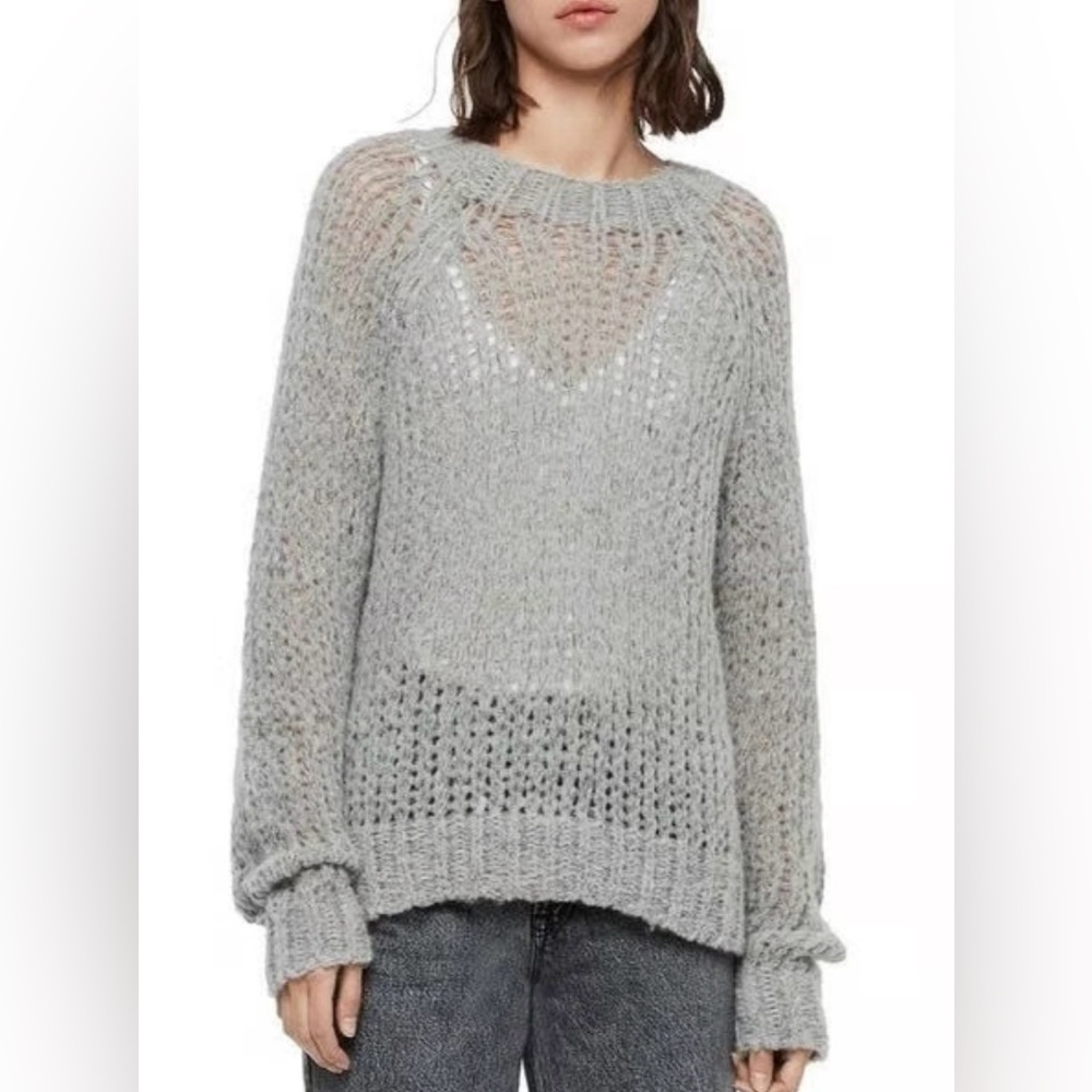 All Saints Wool Alpaca Gray Crew Neck Chunky Knit Sweater